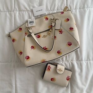 Coach Pebble Leather Prairie Satchel with Pop Floral Print and Matching Wallet